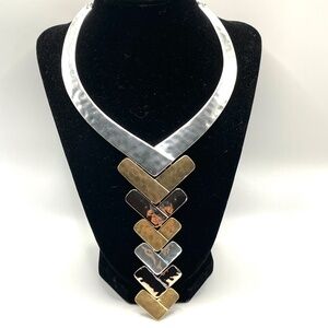 RLM SoHo Robert Lee Morris Tri Tone Modernist Collar Necklace NWT